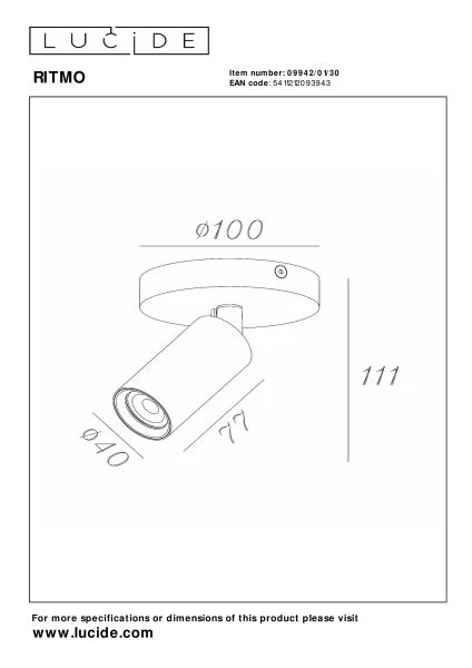 Lucide RITMO - Plafondspot - Ø 10 cm - 1xGU10 (MR11) - Zwart - technisch